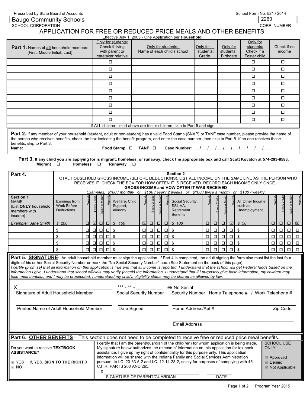 Prescribed by State Board of Accounts School Form No. 521 / 2014