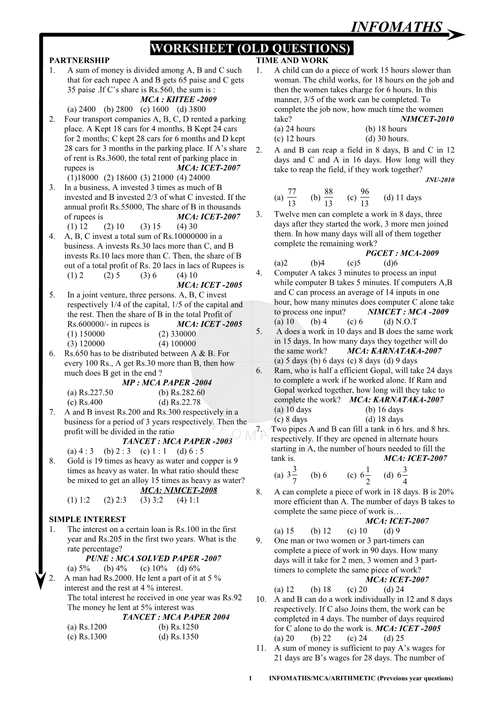 Worksheet (Old Questions)