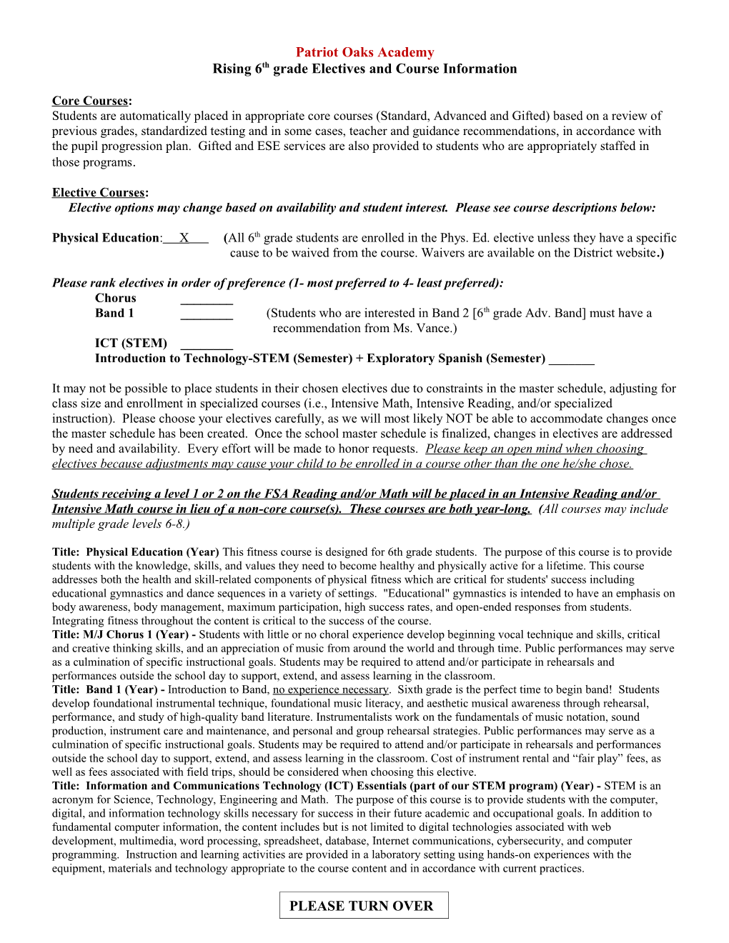 Rising 6Th Grade Electives and Courseinformation