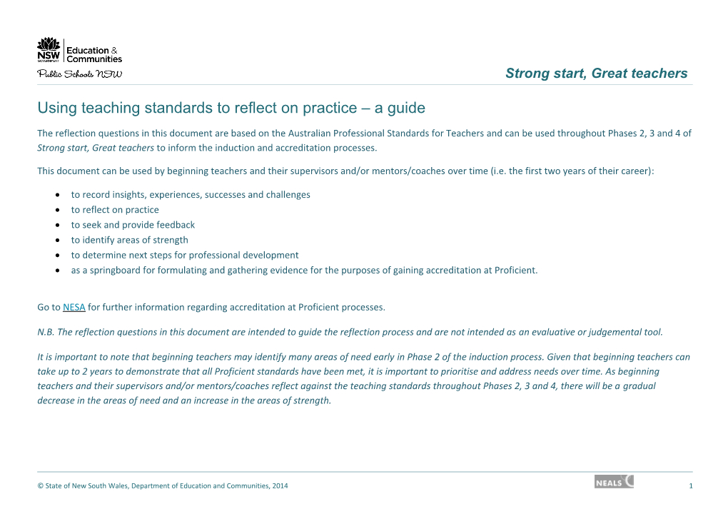 Using Teaching Standards to Reflect on Practice a Guide