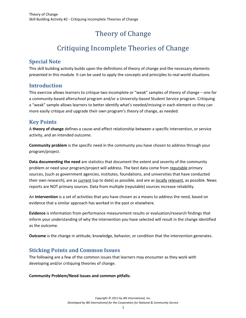 Skill Building Activity #2 - Critiquing Incomplete Theories of Change