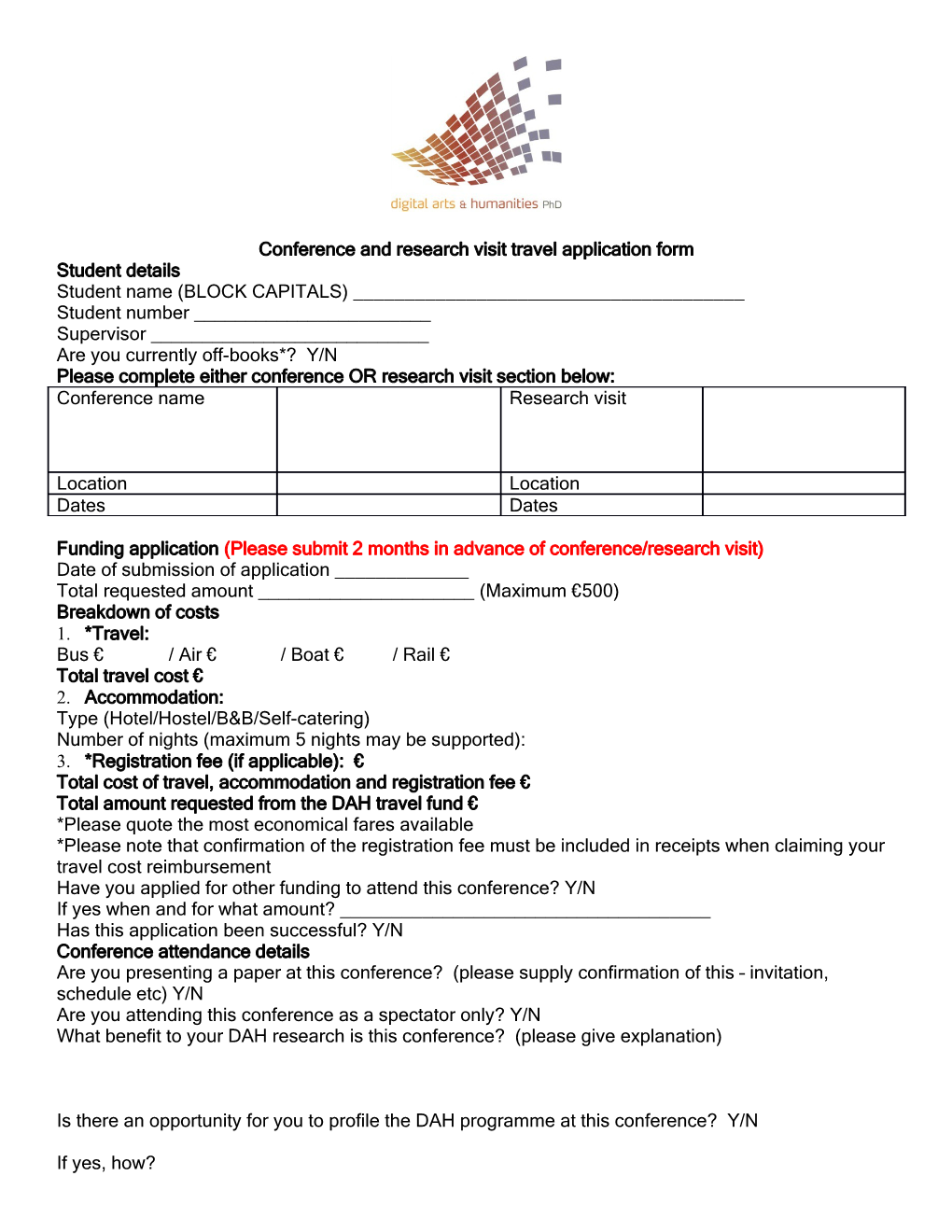 Conference and Research Visit Travel Application Form