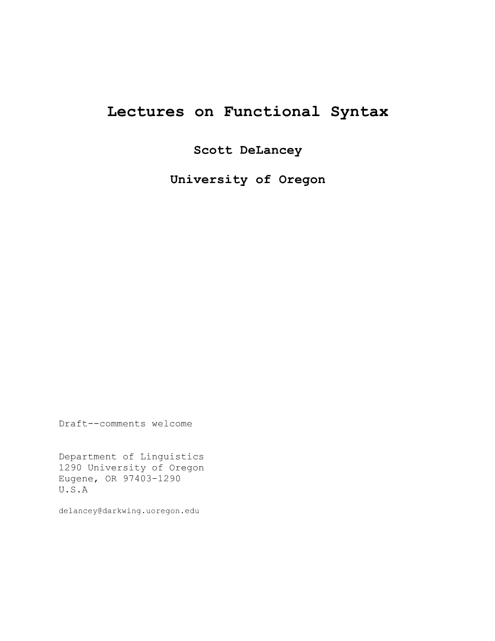 Lectures on Functional Syntax