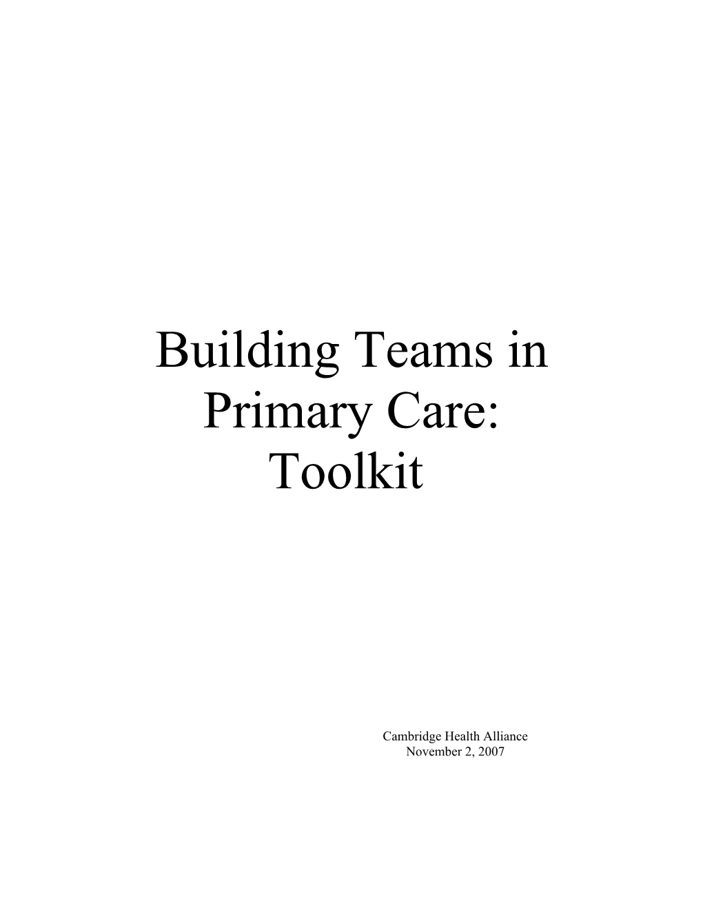 Building Teams in Primary Care: Toolkit