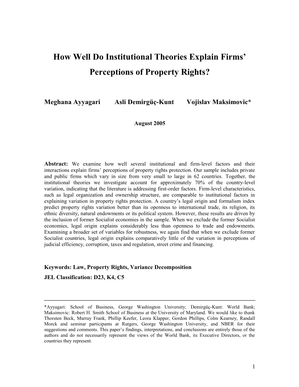 How Well Do Institutional Theories Explain Firms Perceptions of Property Rights