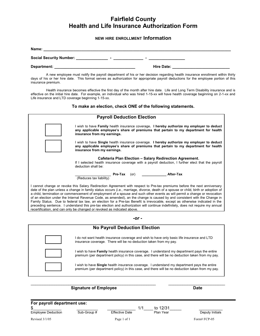 Health and Life Insurance Authorization Form