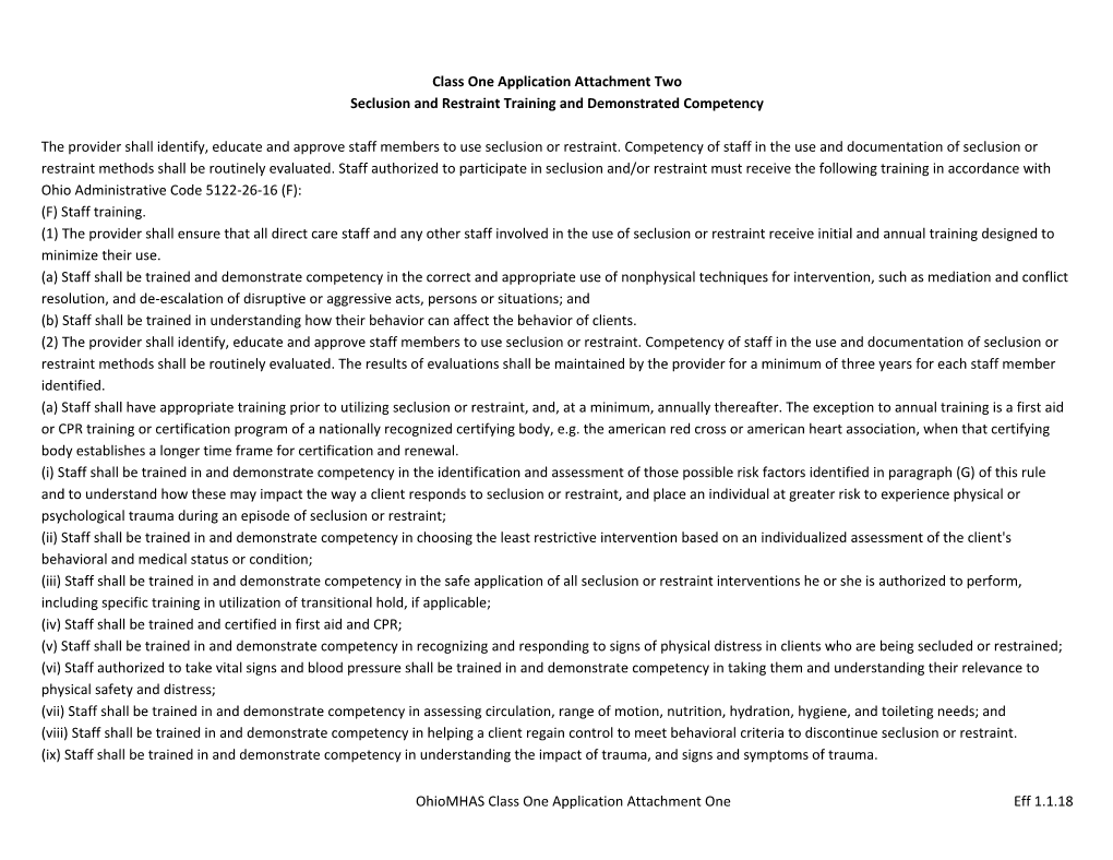 Class One Application Attachment Two