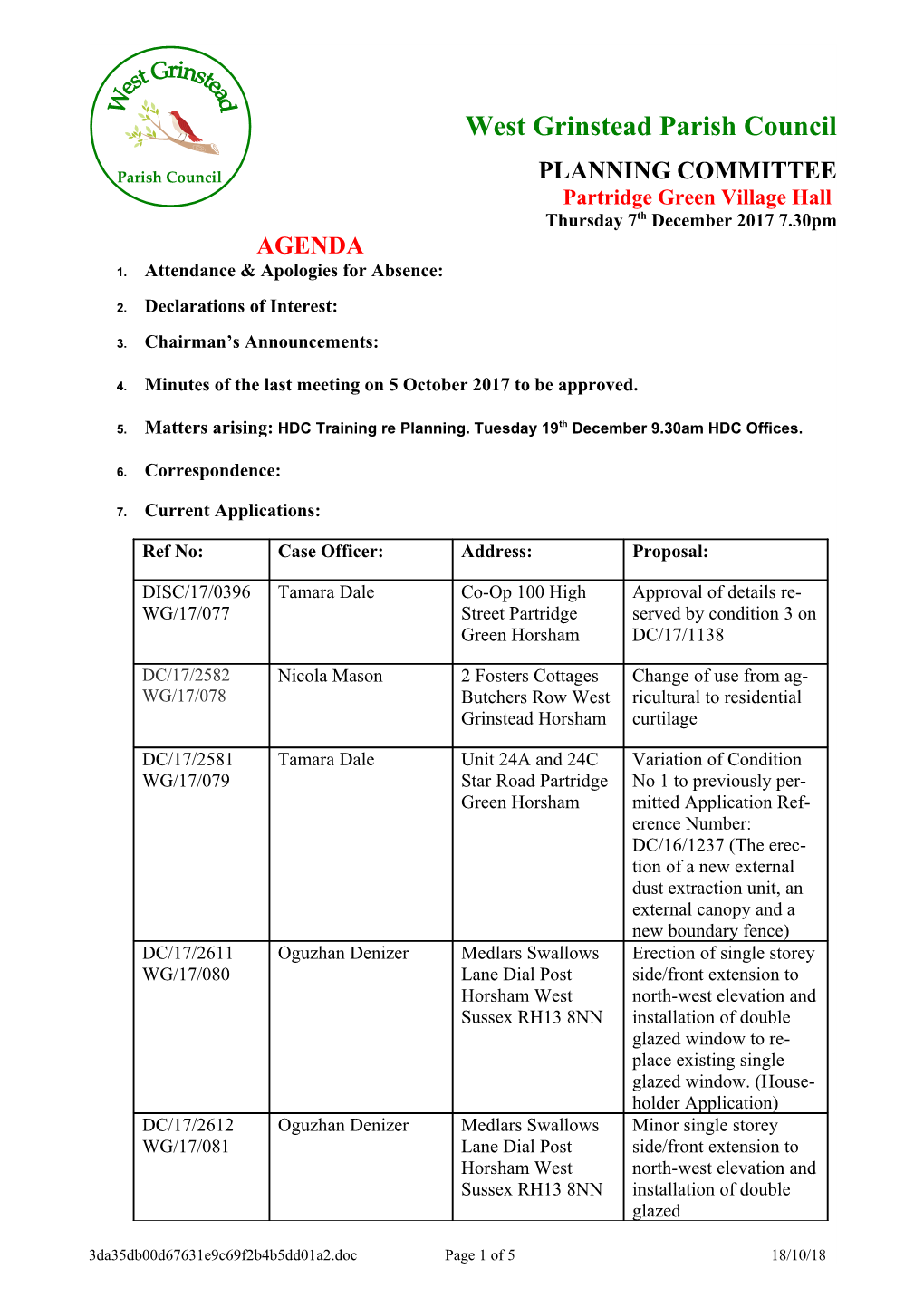 West Grinstead Parish Council