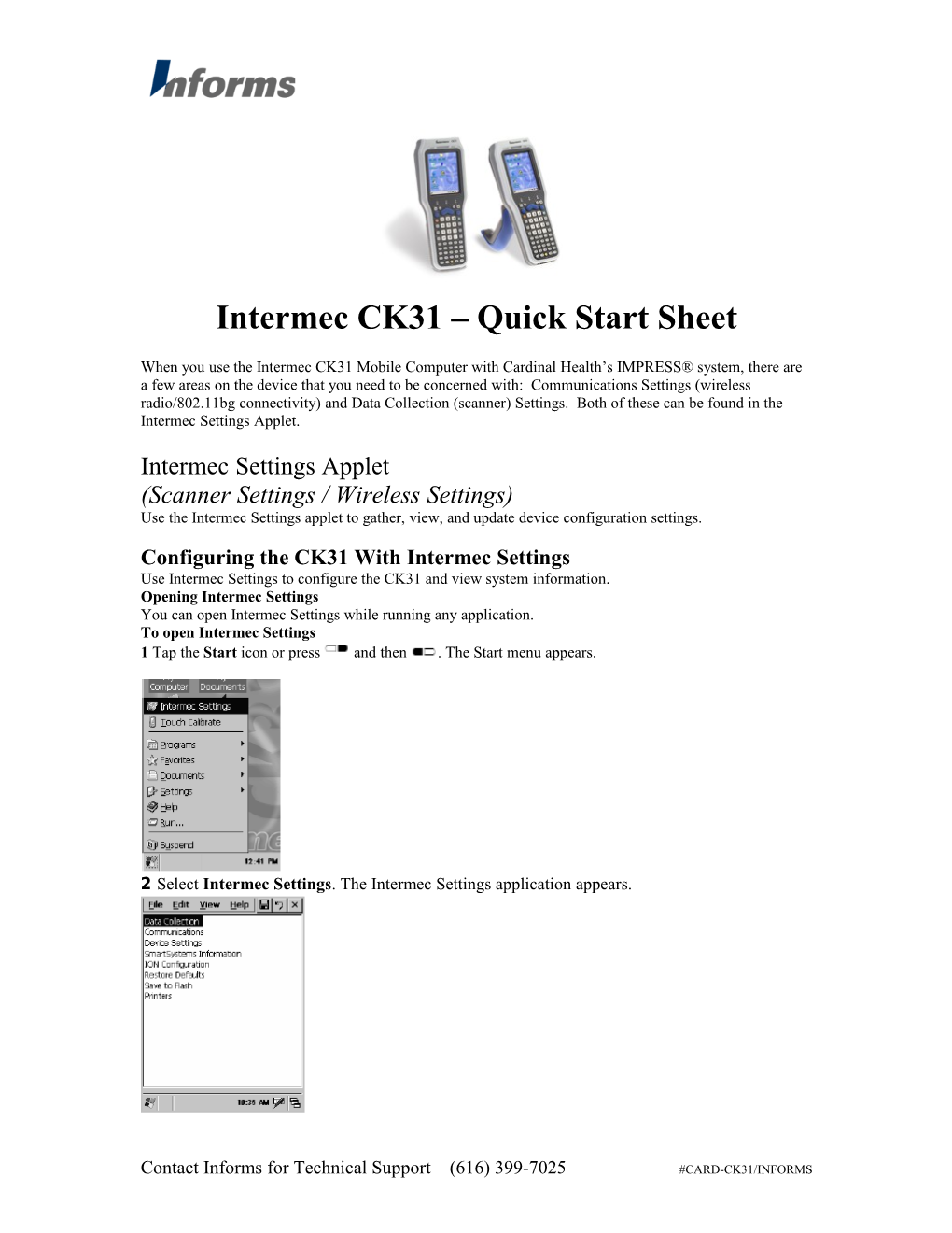 Intermec CK31 Quick Start Sheet
