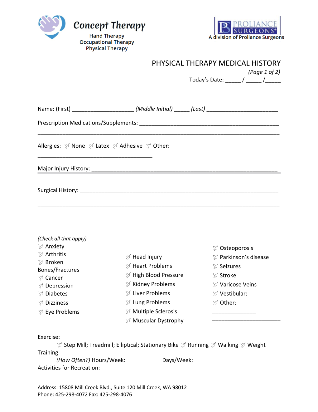 Physical Therapy Medical History
