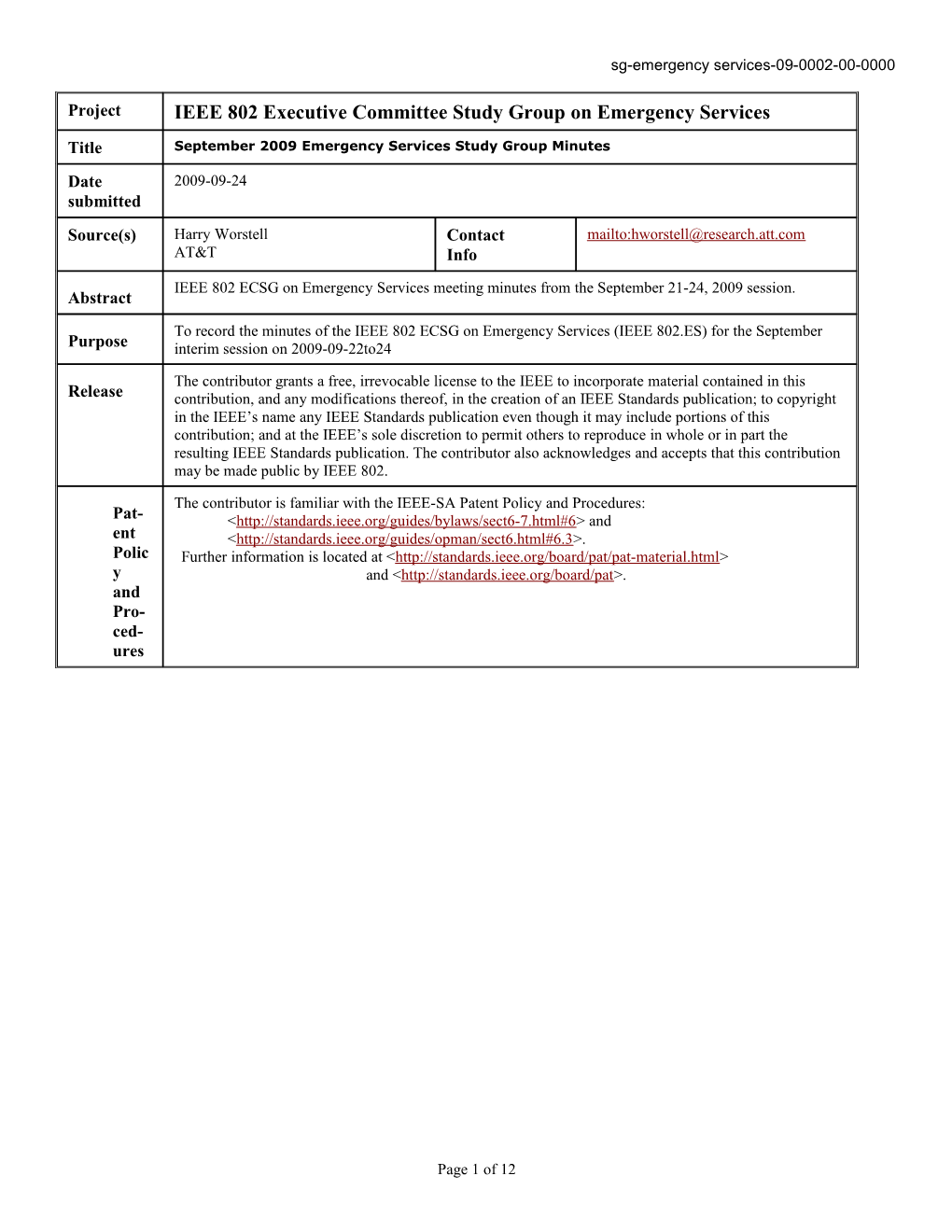 Minutes of Emergency Services Study Group