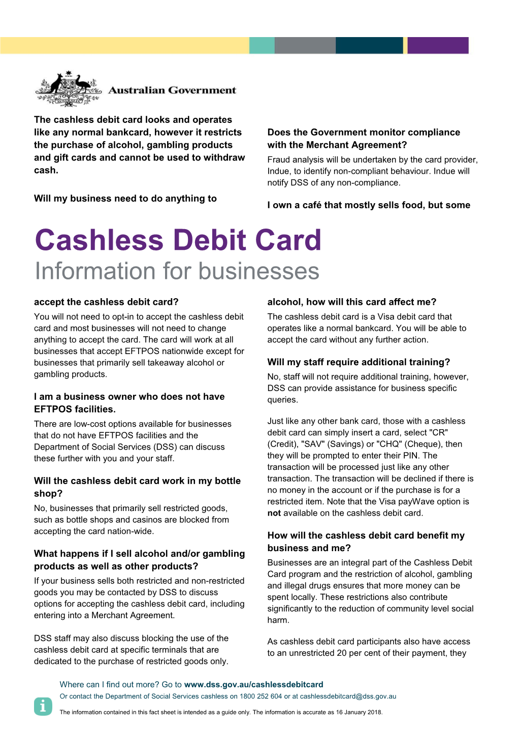 Cashless Debit Card - Information for Businesses