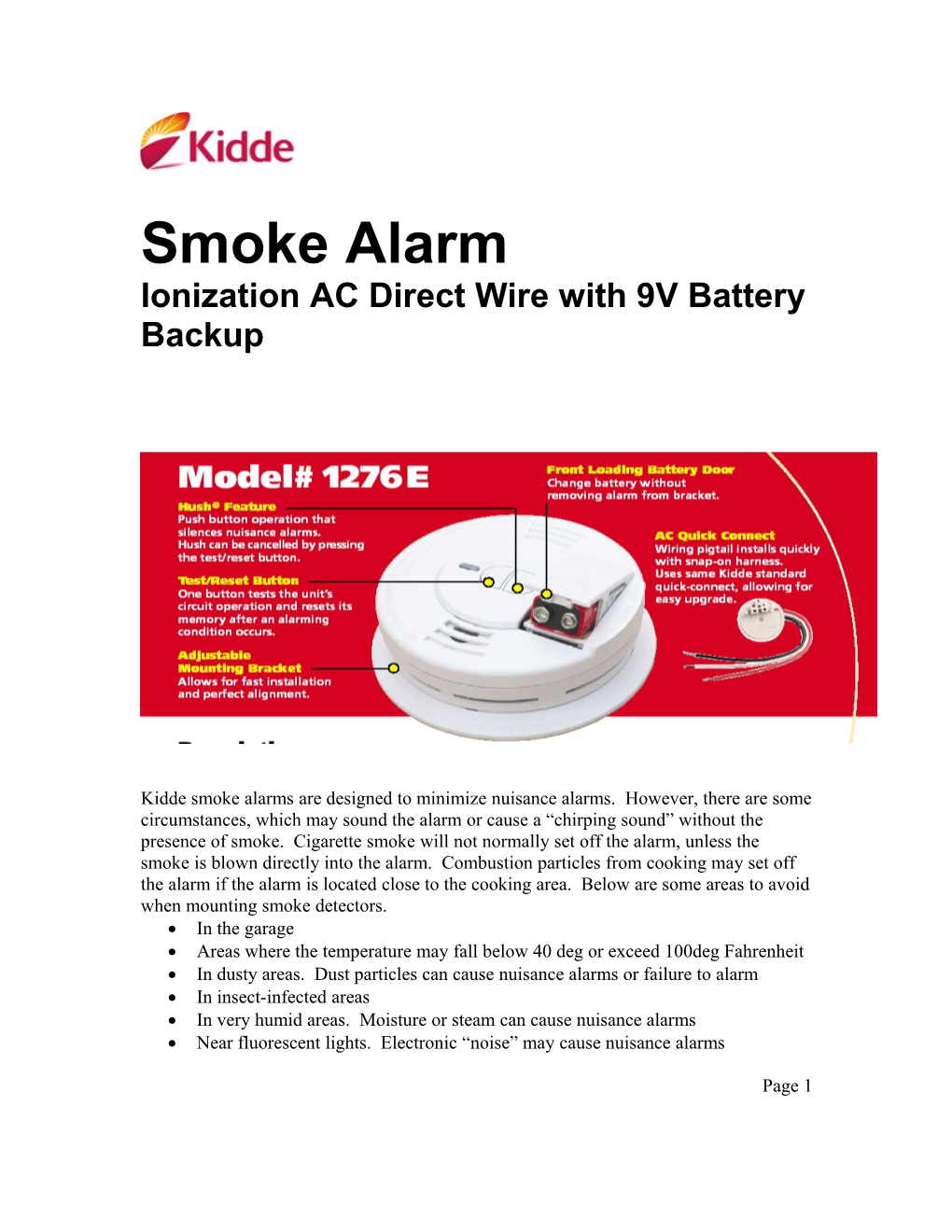 Ionization AC Direct Wire with 9V Battery Backup