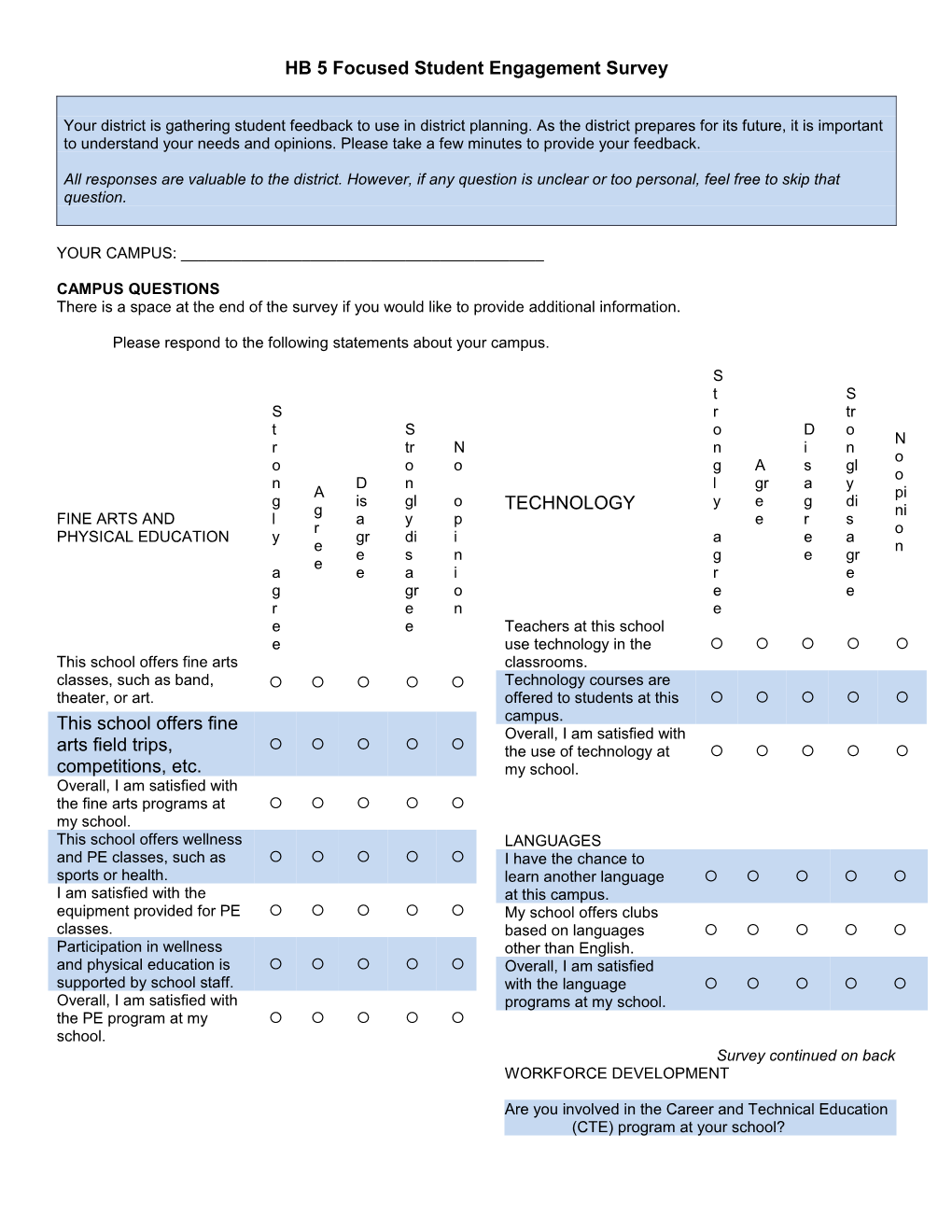 HB 5 Focused Student Engagement Survey
