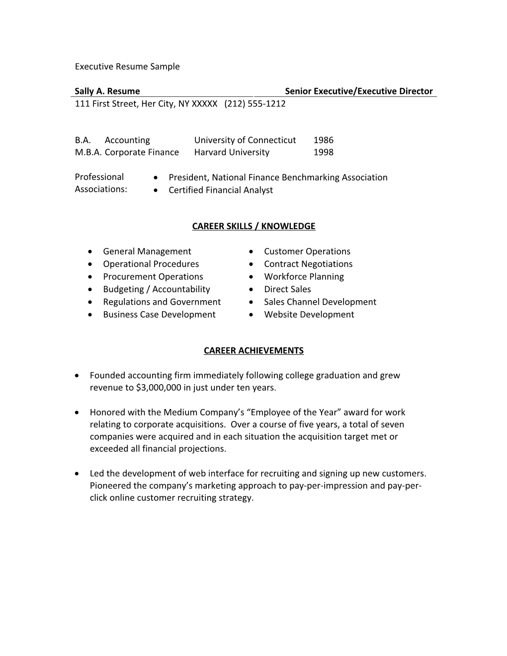 Executive Resume Sample