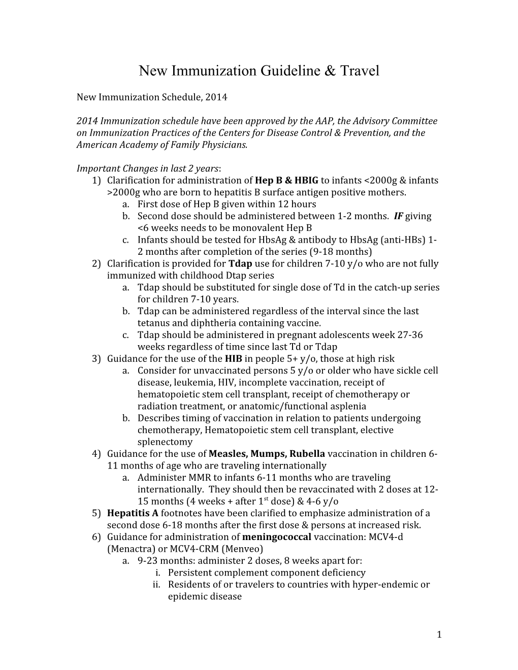 New Immunization Guideline & Travel