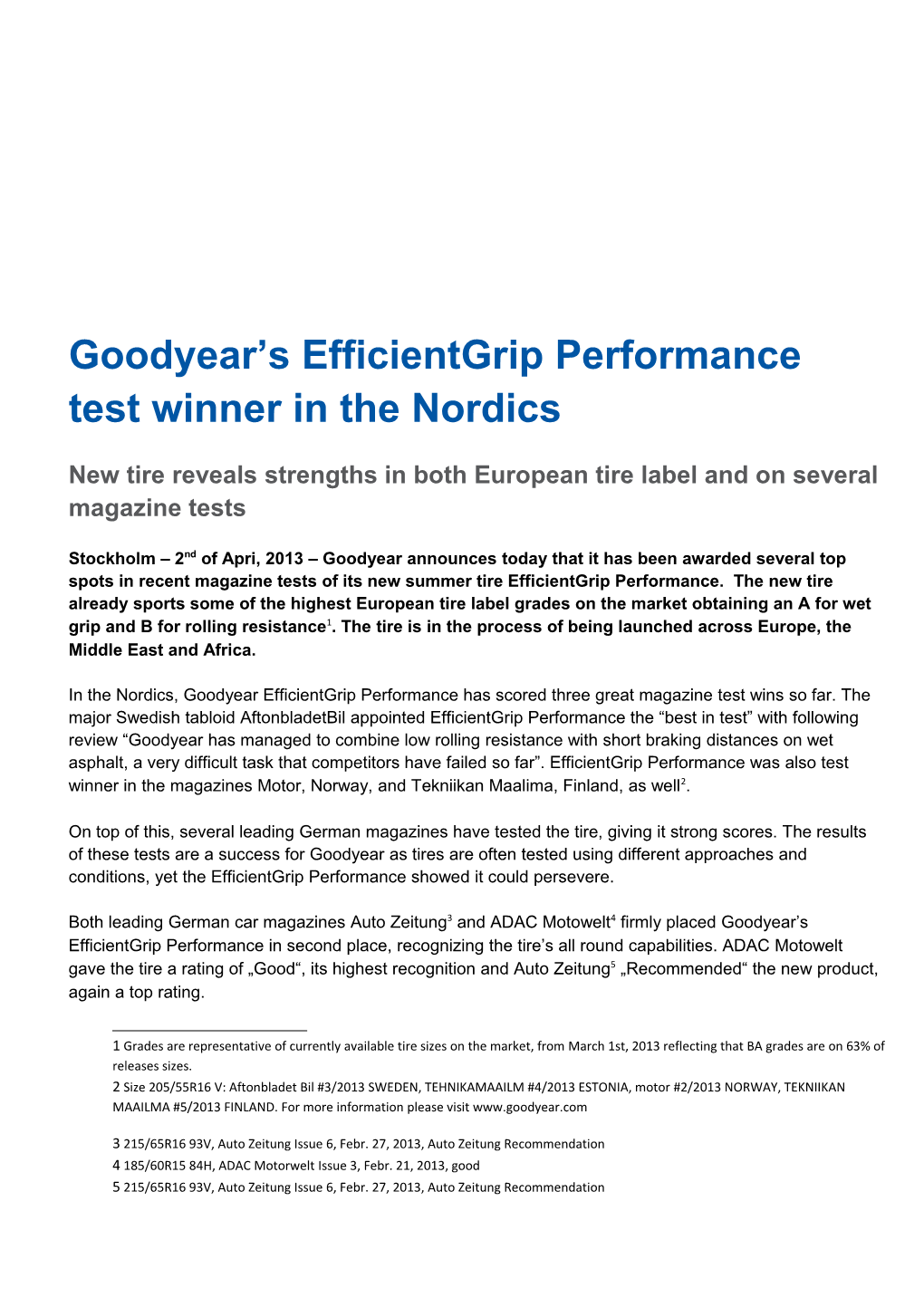 Goodyear S Efficientgrip Performance Gets Strong Test Results