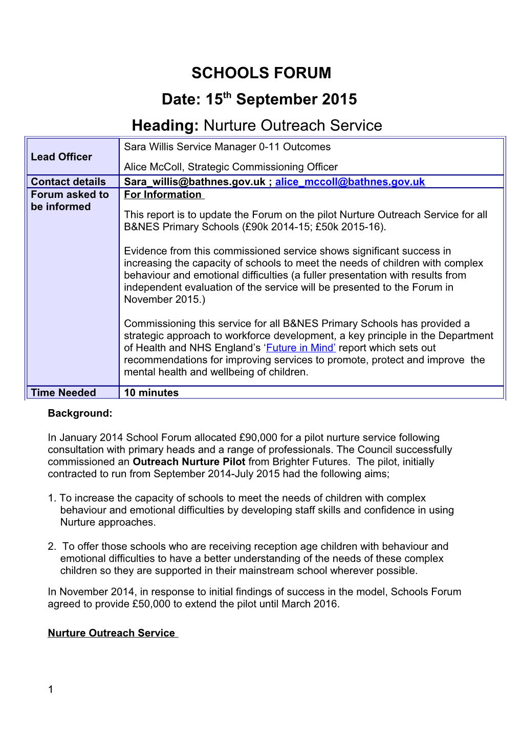 Heading:Nurture Outreach Service