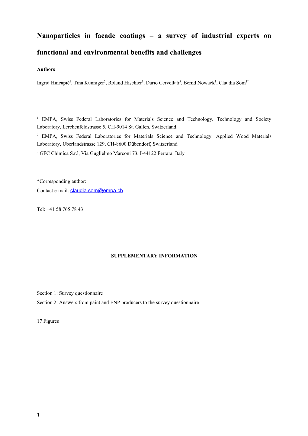 Nanoparticles in Facade Coatings a Survey of Industrial Experts on Functional and Environmental