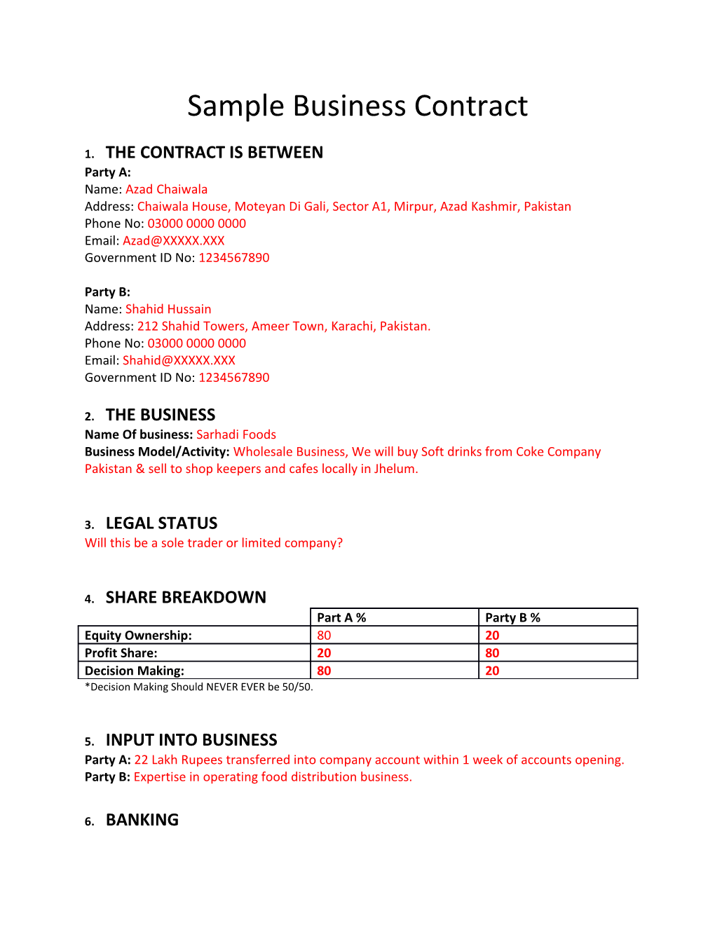Sample Business Contract