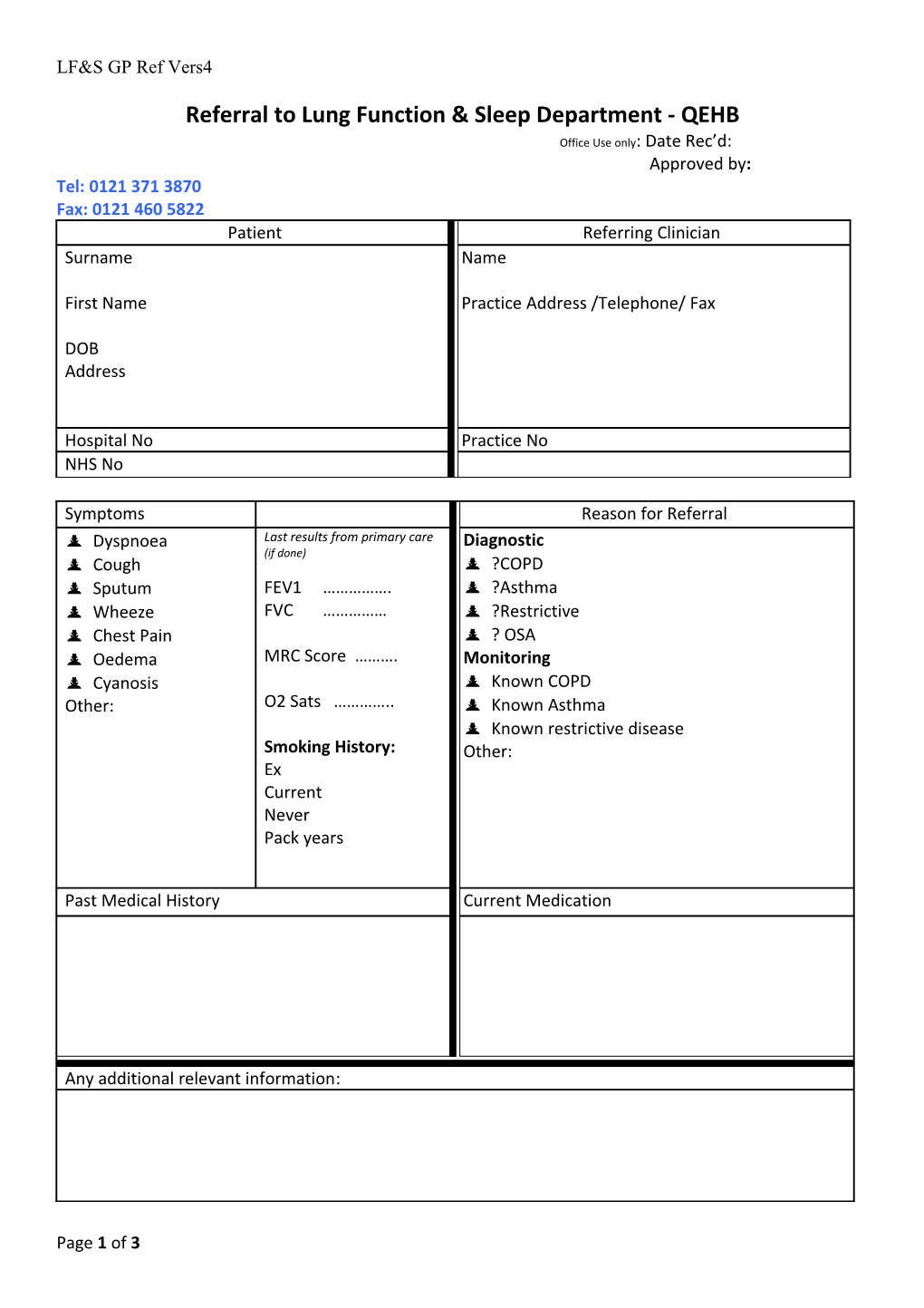 Referral to Lung Function Unit