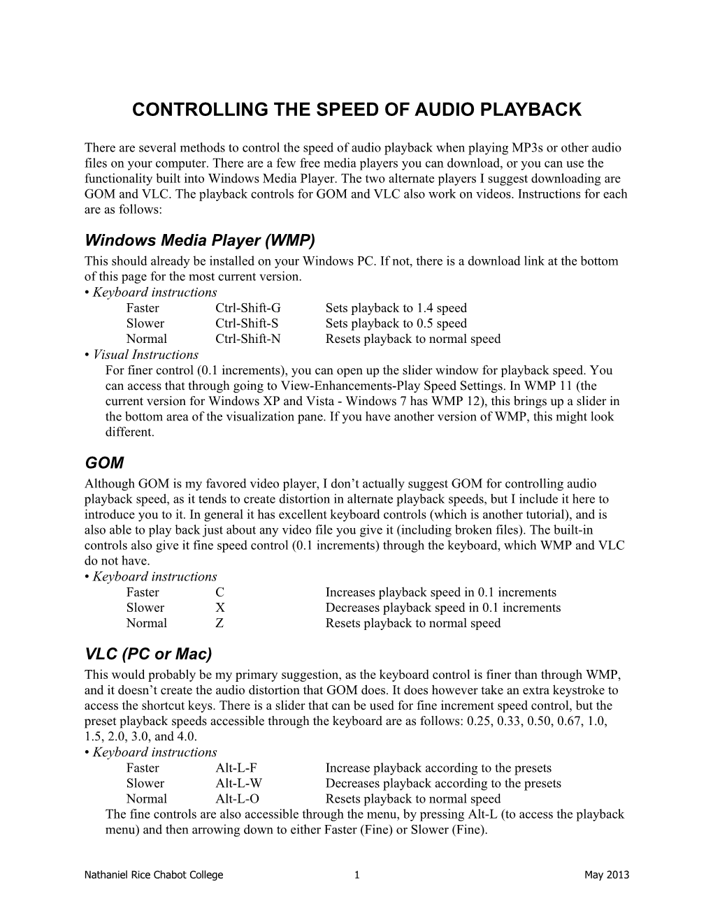 Controlling the Speed of Audio Playback