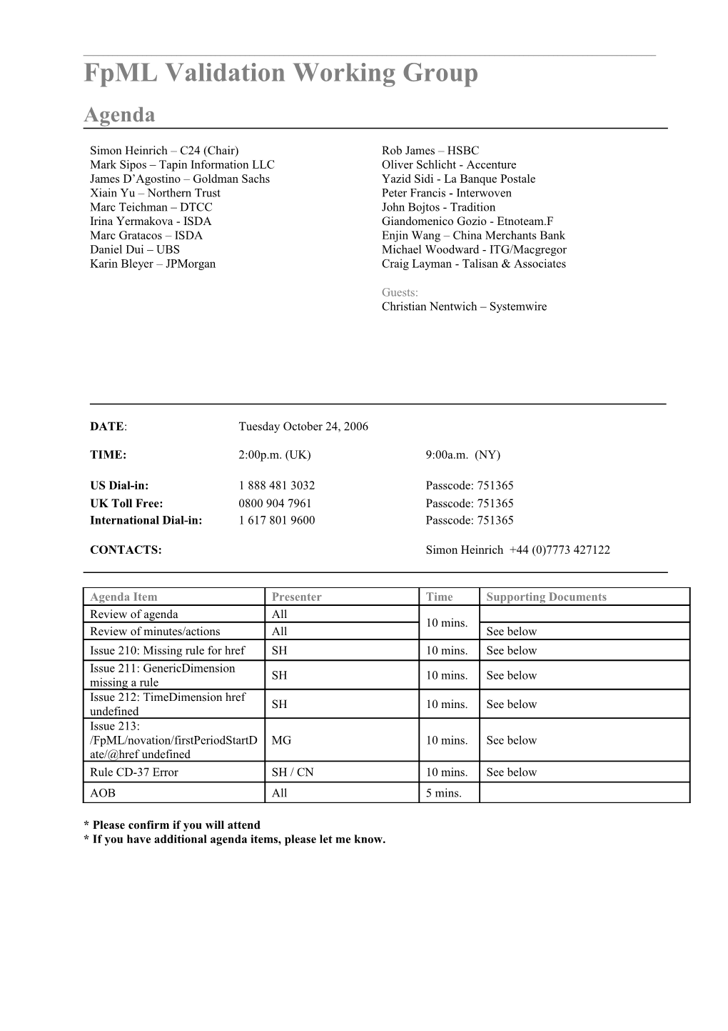 Fpml Validation Working Group