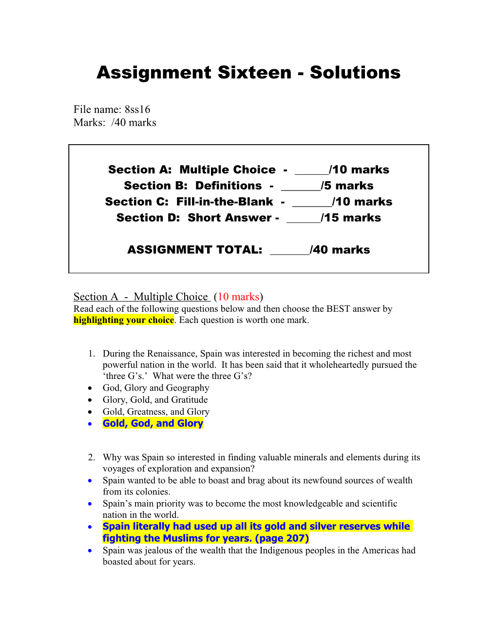Assignment Sixteen - Solutions