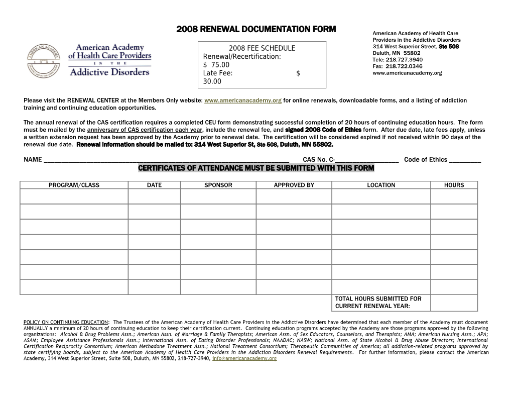 2008RENEWAL Documentation Form