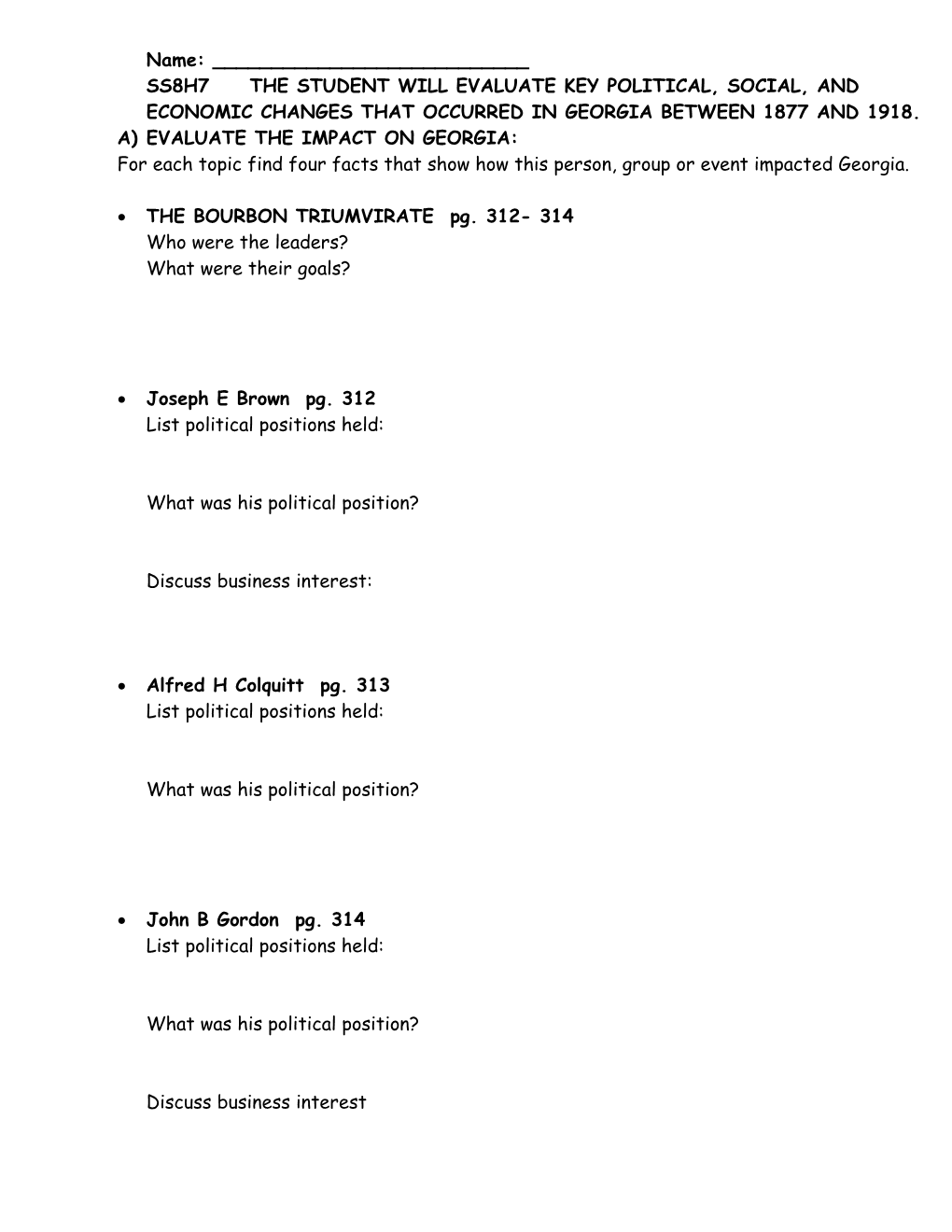 Ss8h7 the Student Will Evaluate Key Political, Social, and Economic Changes That Occurred