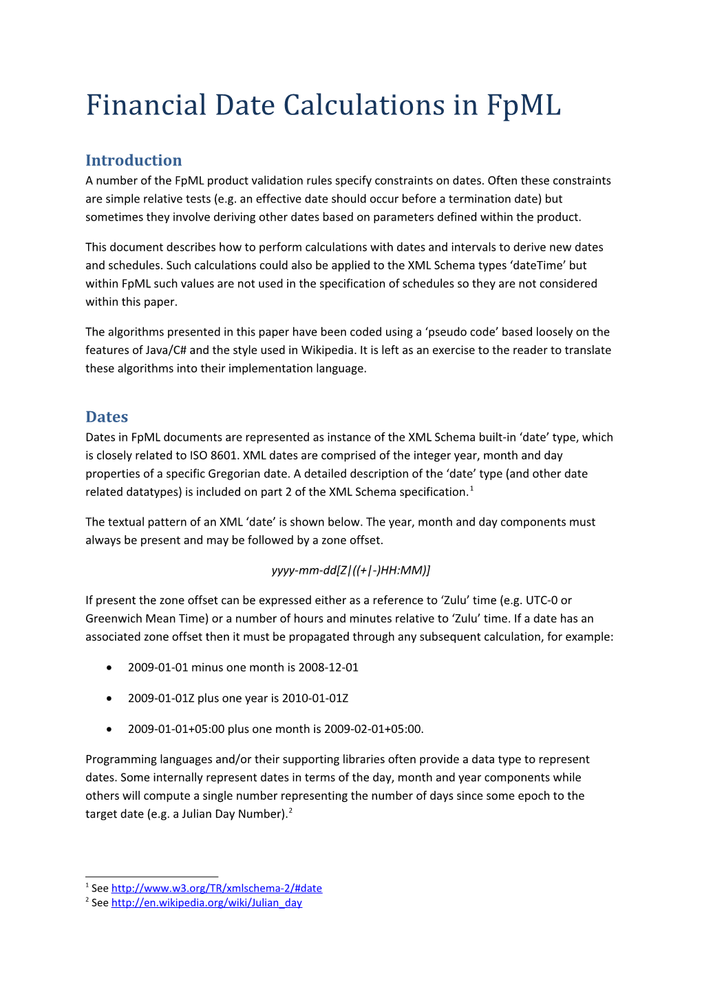 Financial Date Calculations in Fpml