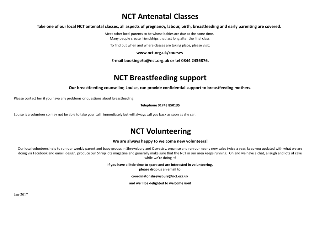 NCT Antenatal Classes