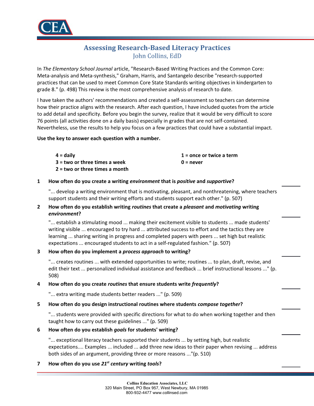 Assessing Research-Based Literacy Practices