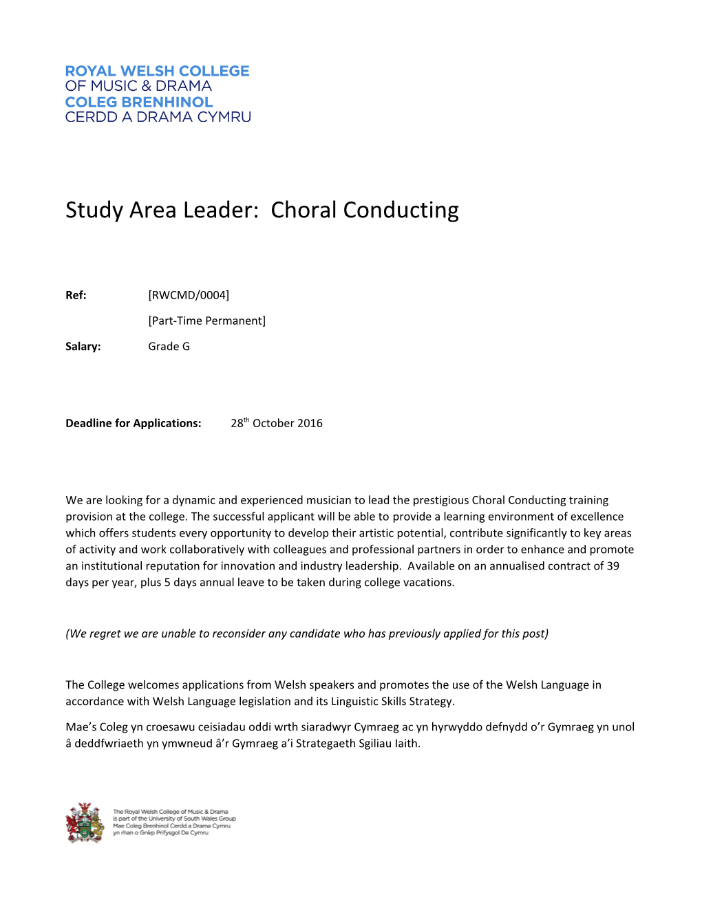 Study Area Leader: Choral Conducting