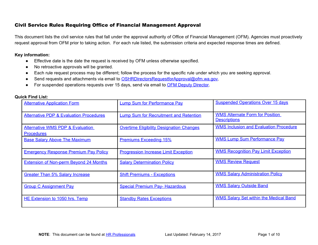 Civil Service Rules Requiring Office of Financial Managementapproval