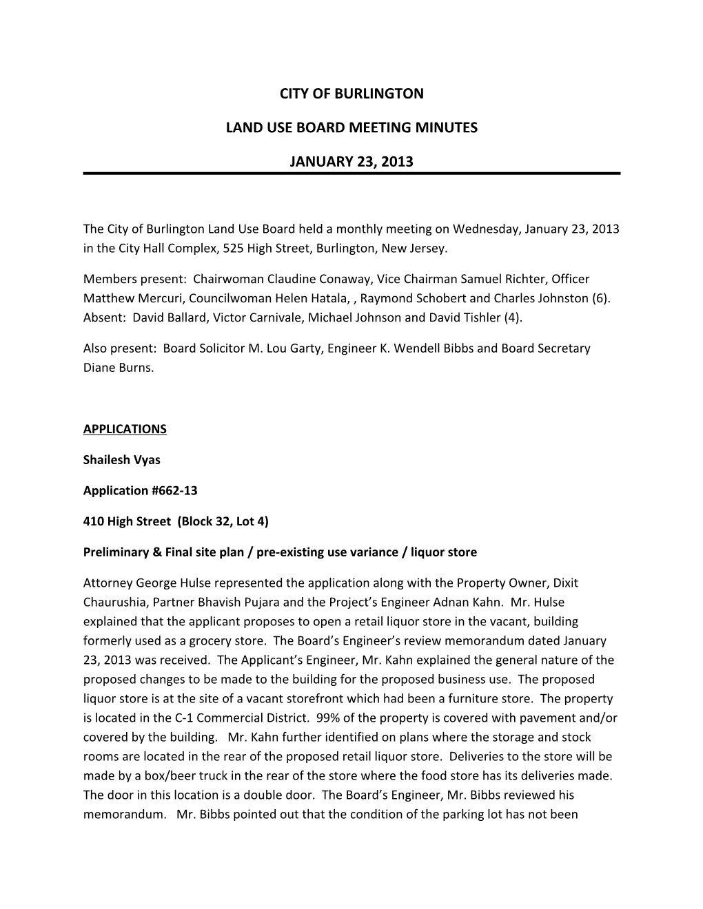 Land Use Board Meeting Minutes