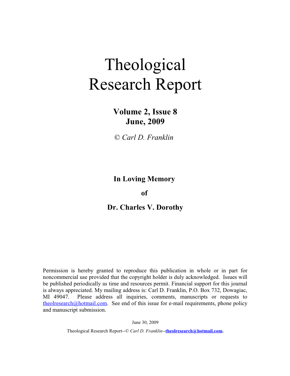 Theological Research Newsletter