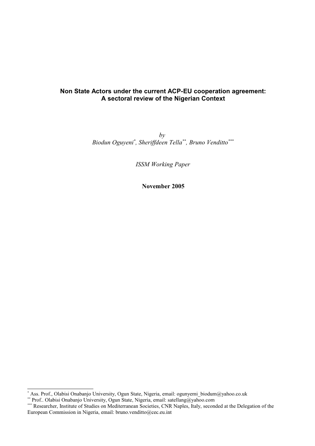 A Sectoral Study on Non-State Actors in Nigeria