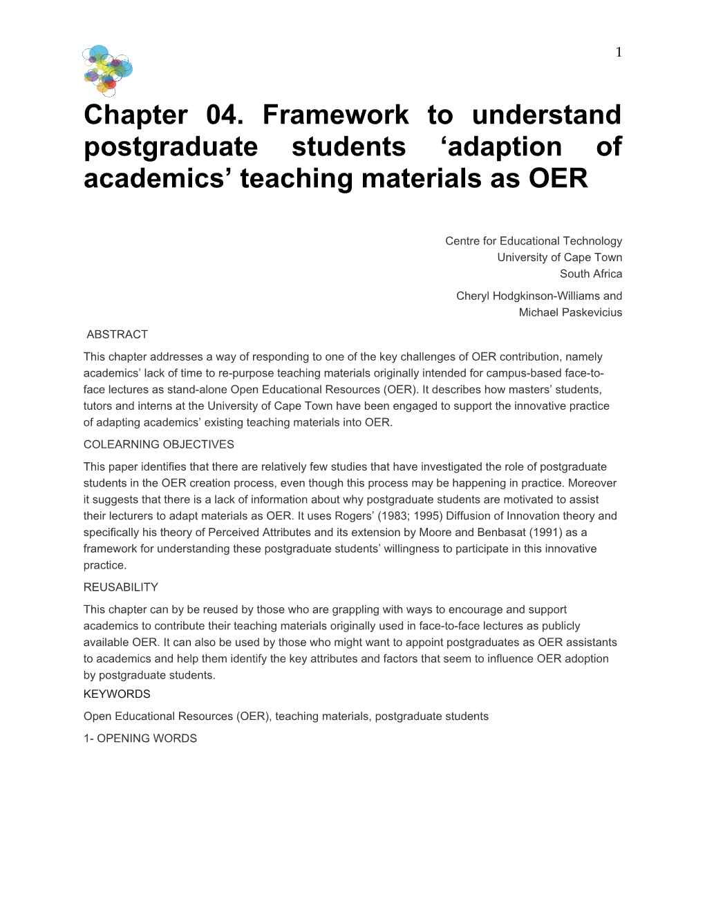 Chapter 04. Framework to Understand Postgraduate Students Adaption of Academics Teaching