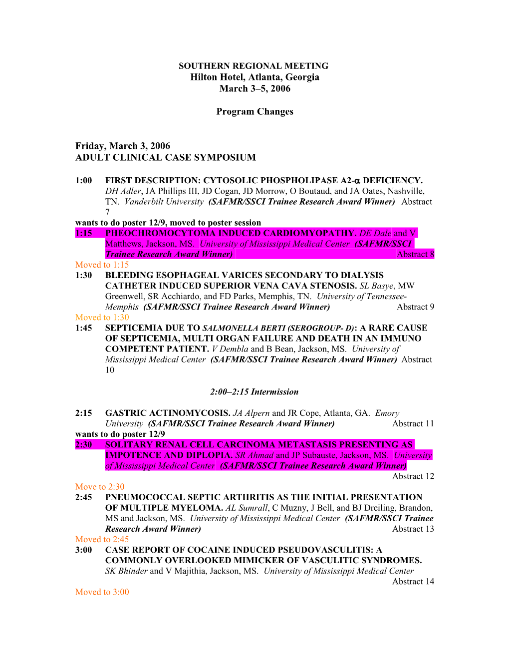 Southern Regional Meeting at a Glance