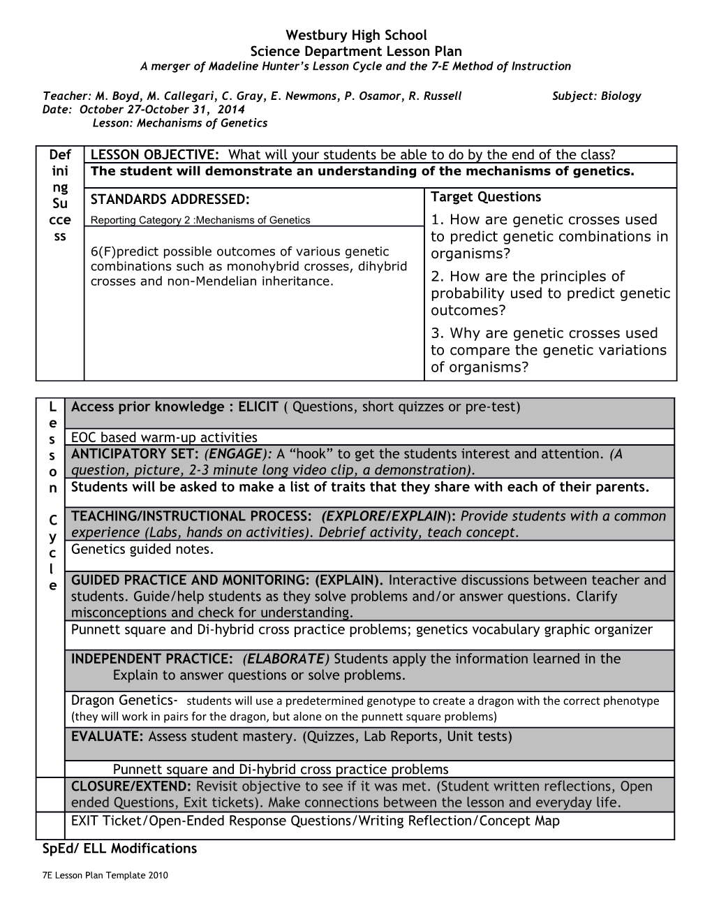 Science Department Lesson Plan