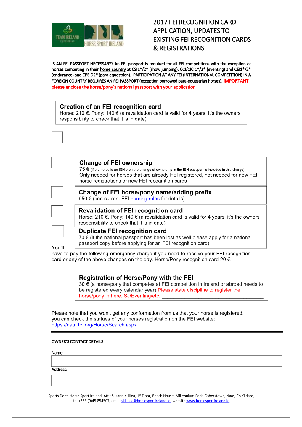 2017Fei Recognition Card Application, Updates to Existing Fei Recognition Cards & Registrations