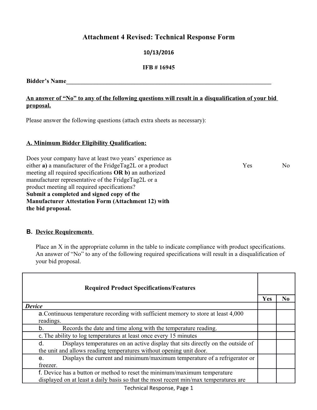 Attachment 4Revised: Technical Response Form