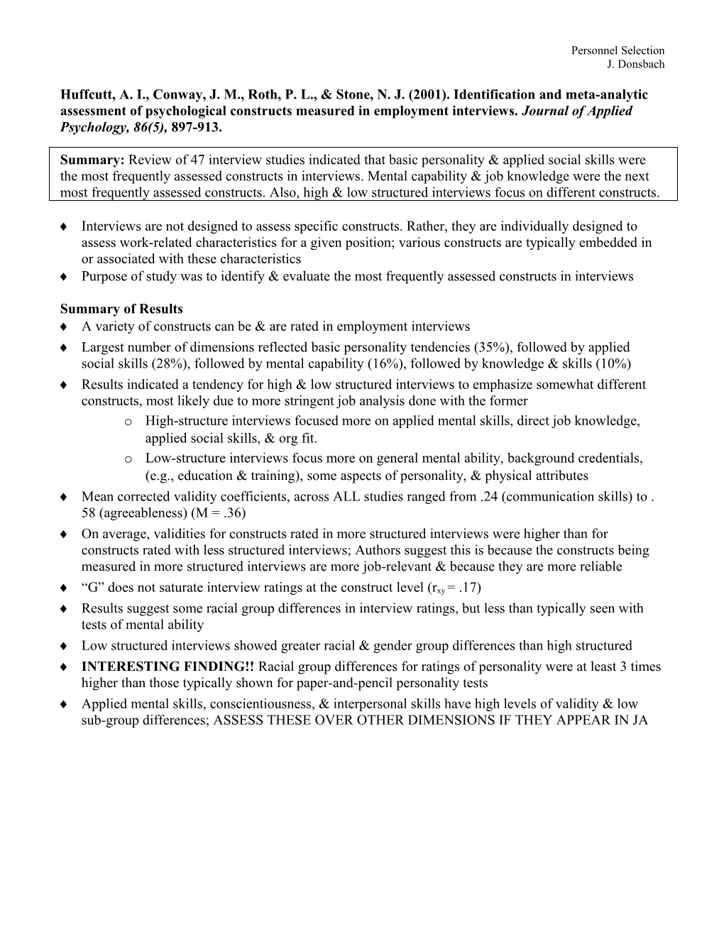 Huffcutt, A. I., Conway, J. M., Roth, P. L., & Stone, N. J. (2001). Identification And