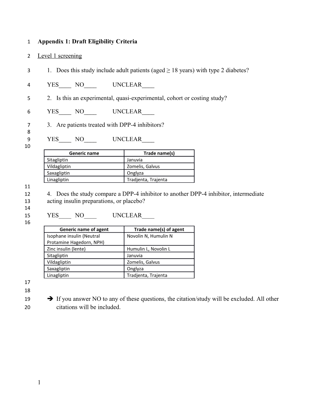 Appendix 1: Draft Eligibility Criteria