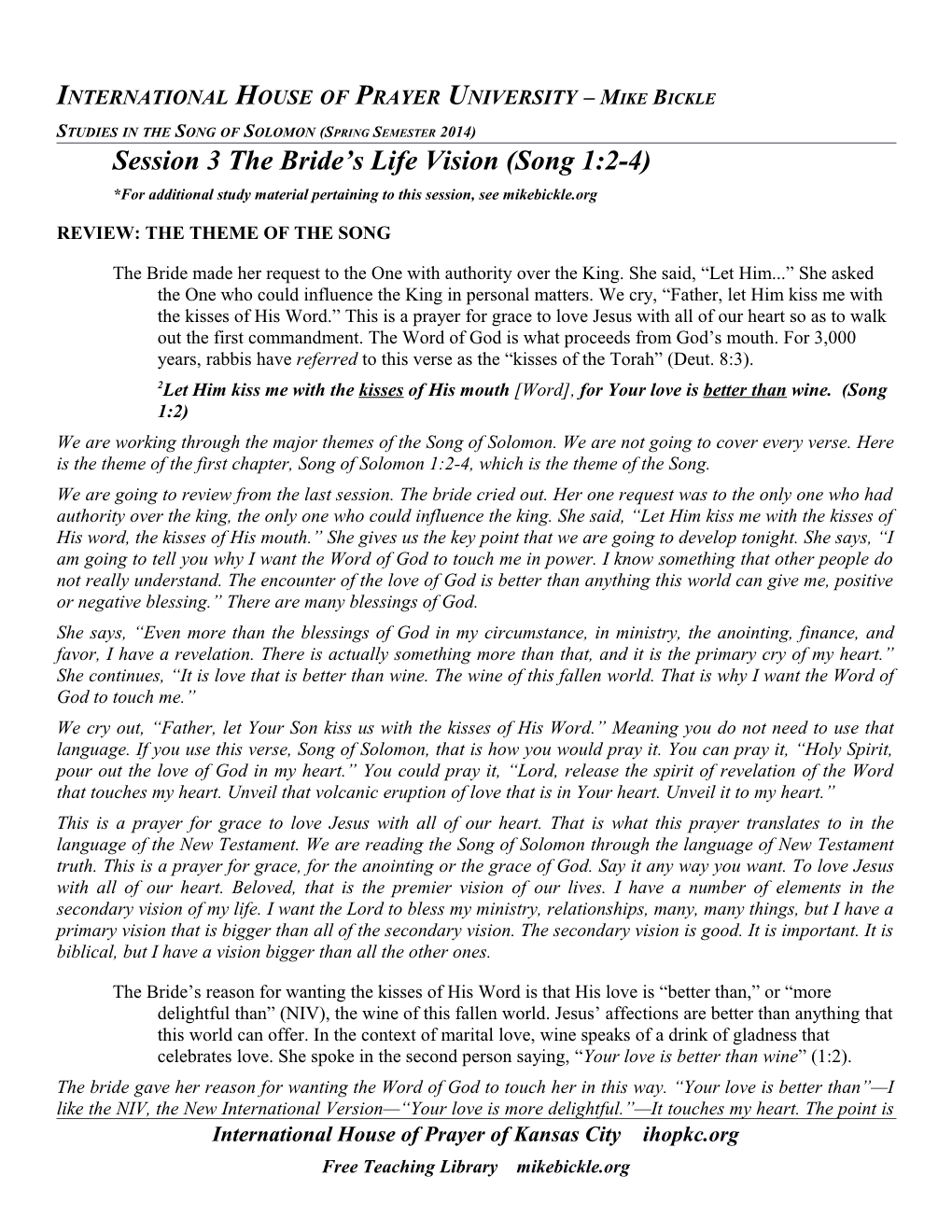 Session 3 the Bride S Life Vision (Song 1:2-4)