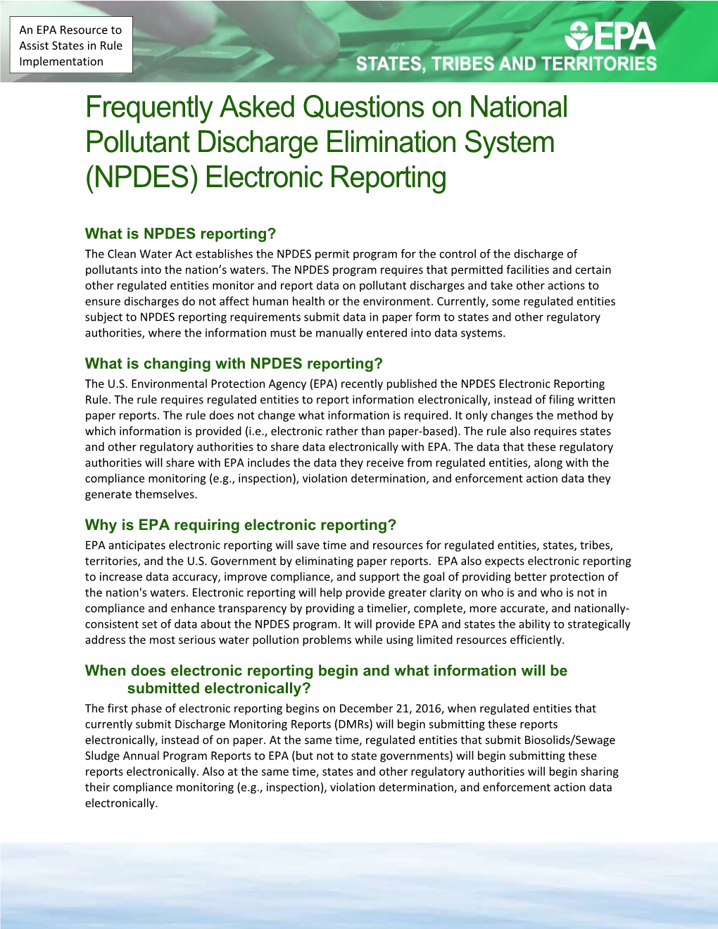 Frequently Asked Questions on National Pollutant Discharge Elimination System (NPDES) Electronic
