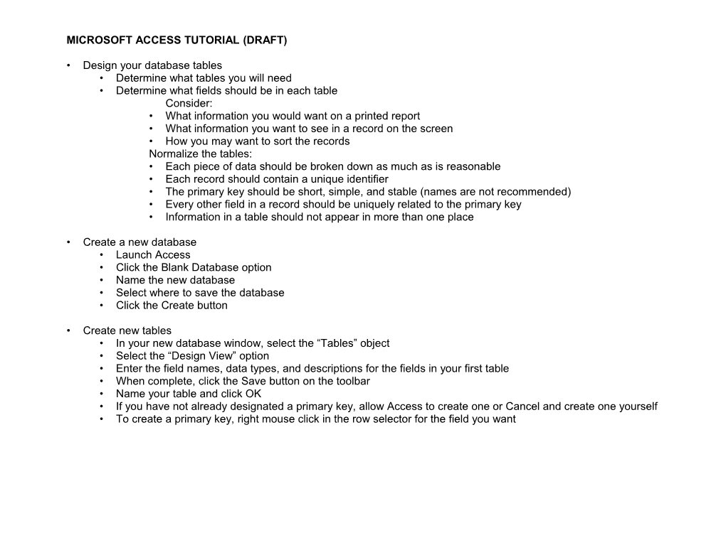Microsoft Access Tutorial (Draft)