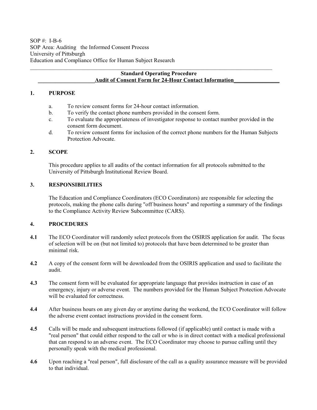 SOP Area: Auditing the Informed Consent Process