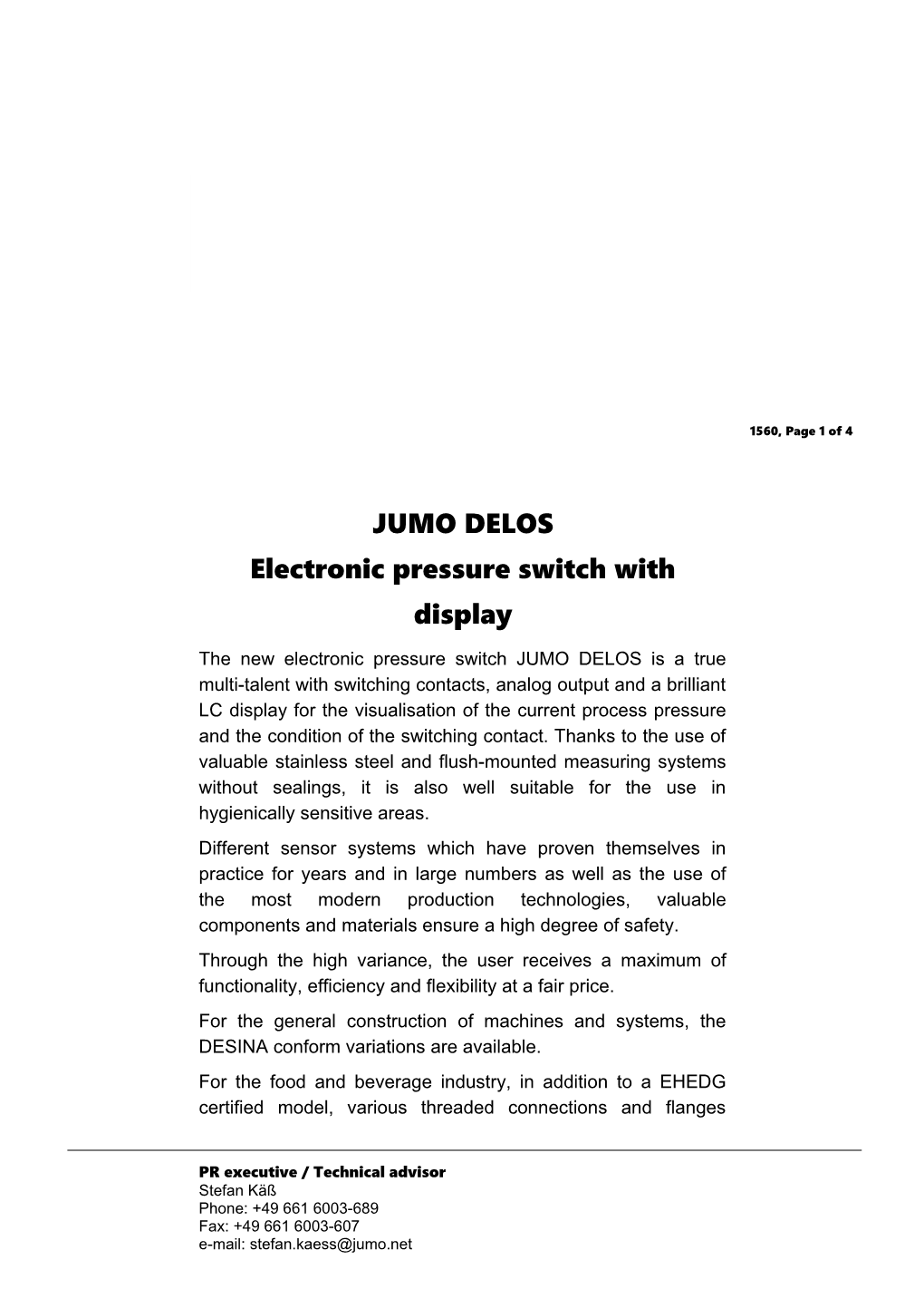 Title: JUMO DELOS Electronic Pressure Switch with Display